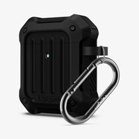 074CS26497 - Apple AirPods 1 / 2 Case Tough Armor in black showing the front, side and carabiner